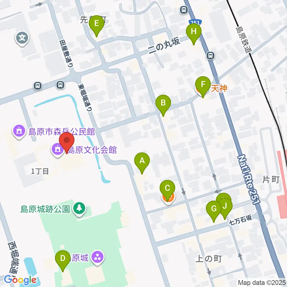 島原文化会館周辺のファミレス・ファーストフード一覧地図
