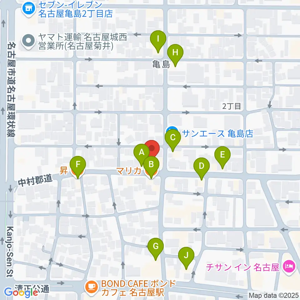 ナンジャーレ周辺のファミレス・ファーストフード一覧地図