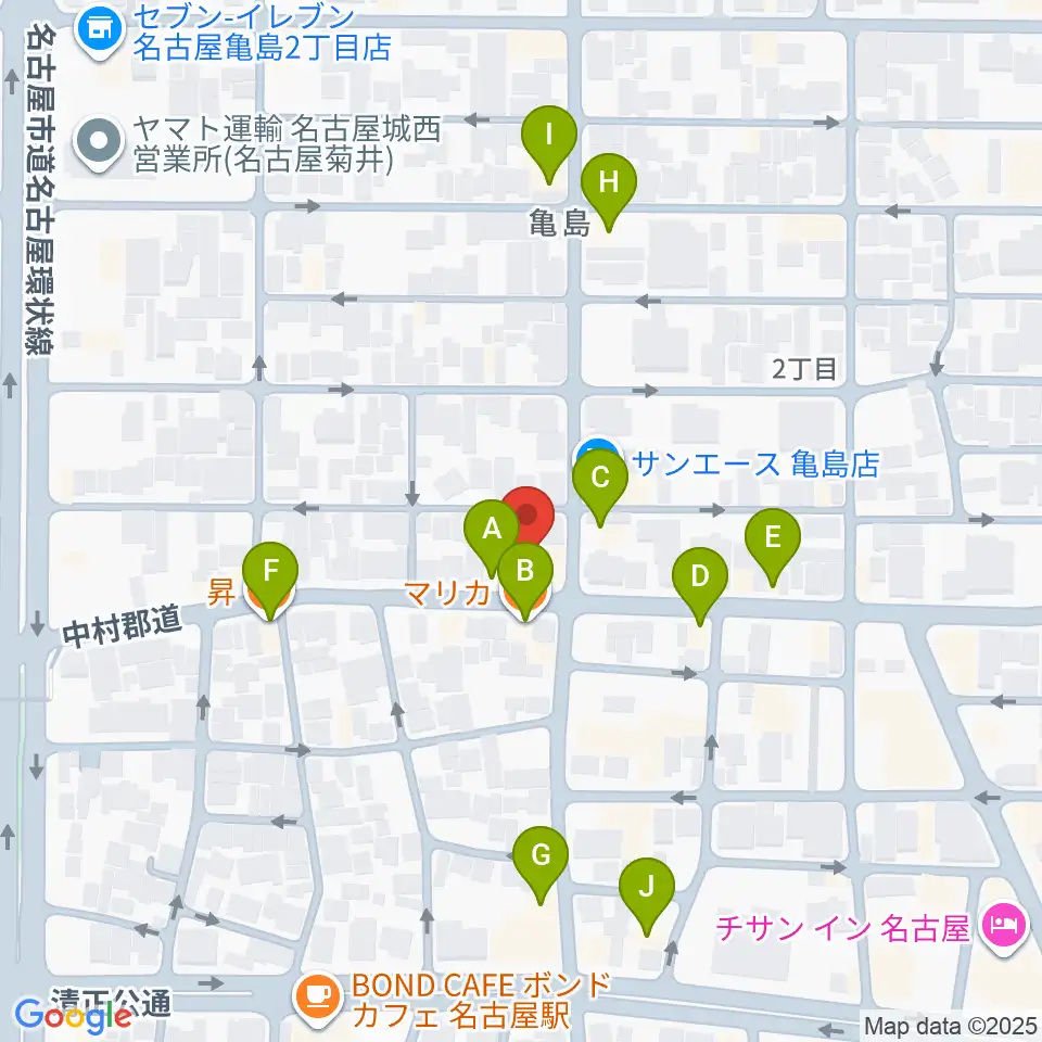 ナンジャーレ周辺のファミレス・ファーストフード一覧地図