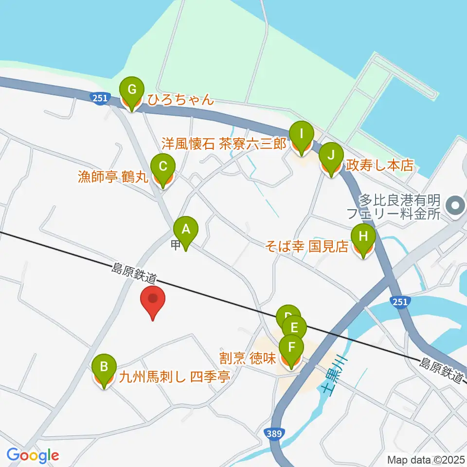 雲仙市国見町文化会館まほろば周辺のファミレス・ファーストフード一覧地図