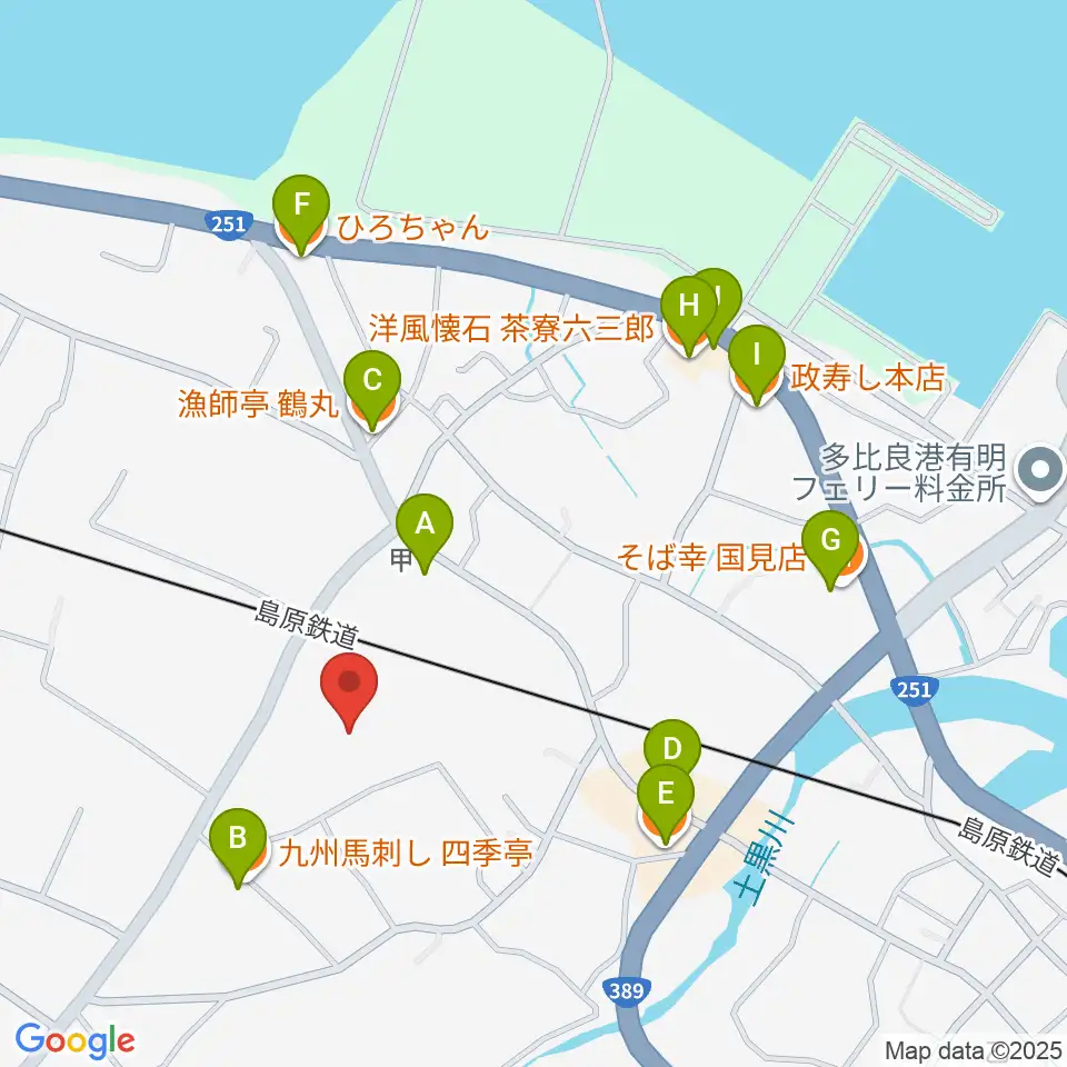 雲仙市国見町文化会館まほろば周辺のファミレス・ファーストフード一覧地図