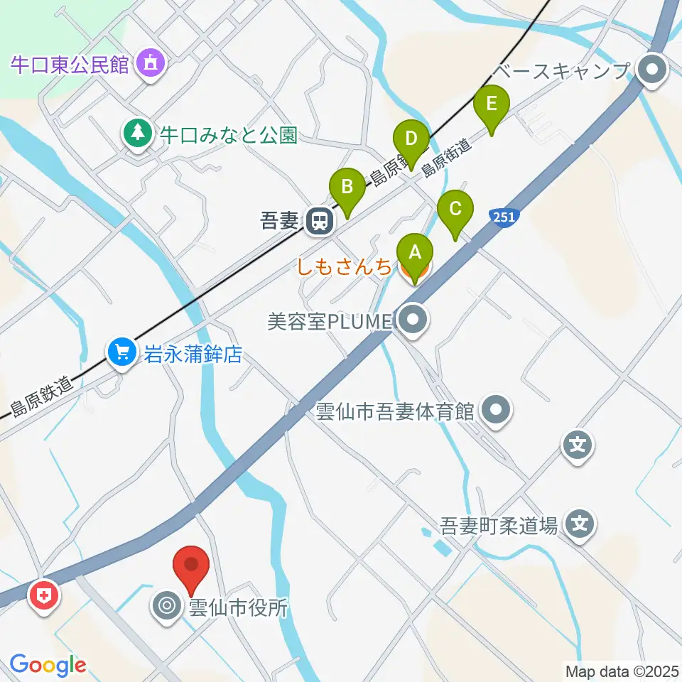 雲仙市吾妻町ふるさと会館周辺のファミレス・ファーストフード一覧地図