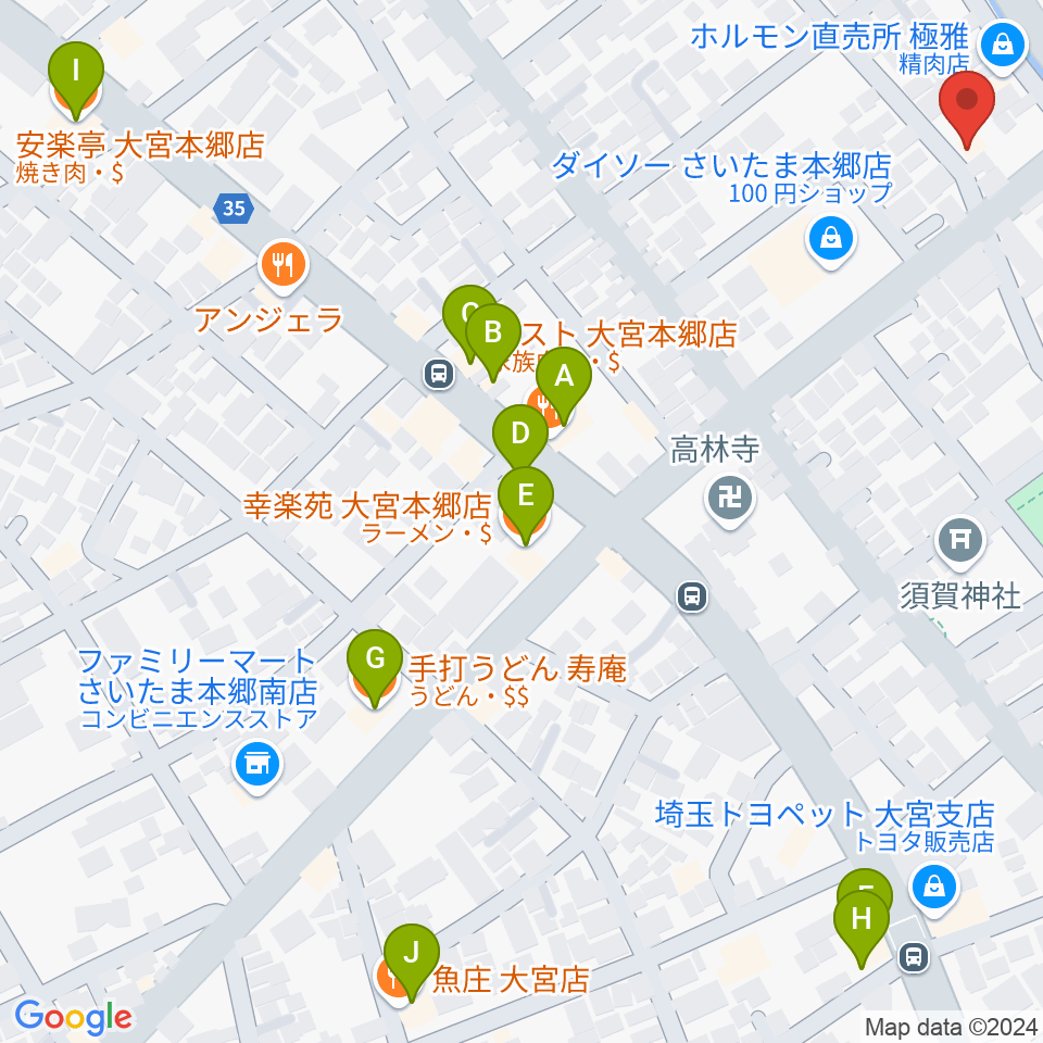 スタジオ・アリア周辺のファミレス・ファーストフード一覧地図