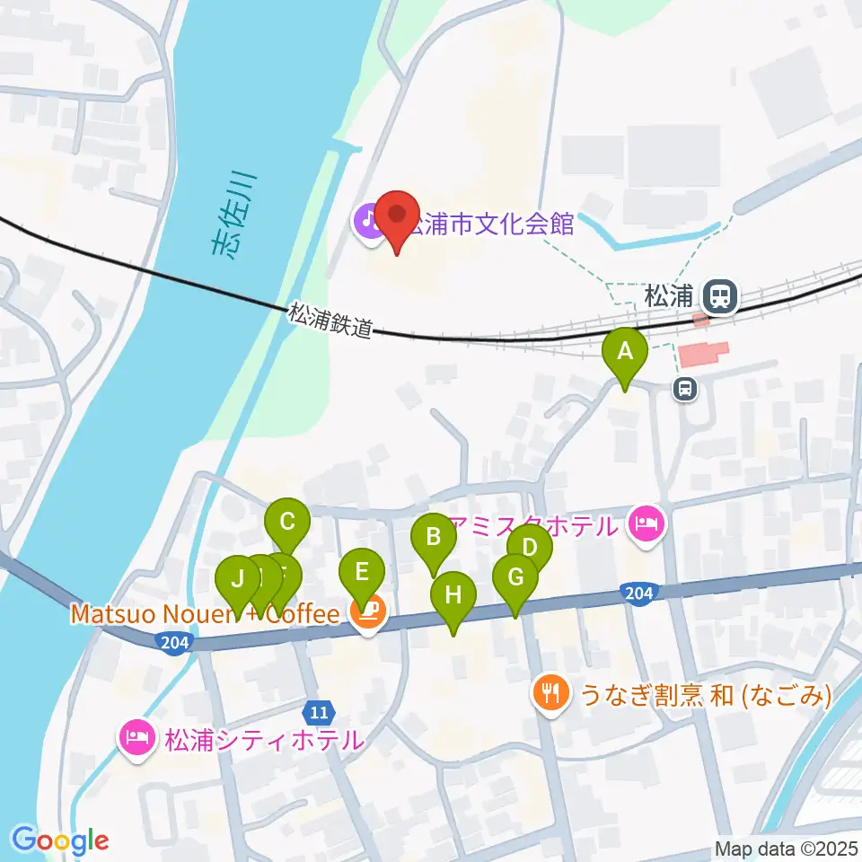 松浦市文化会館周辺のファミレス・ファーストフード一覧地図