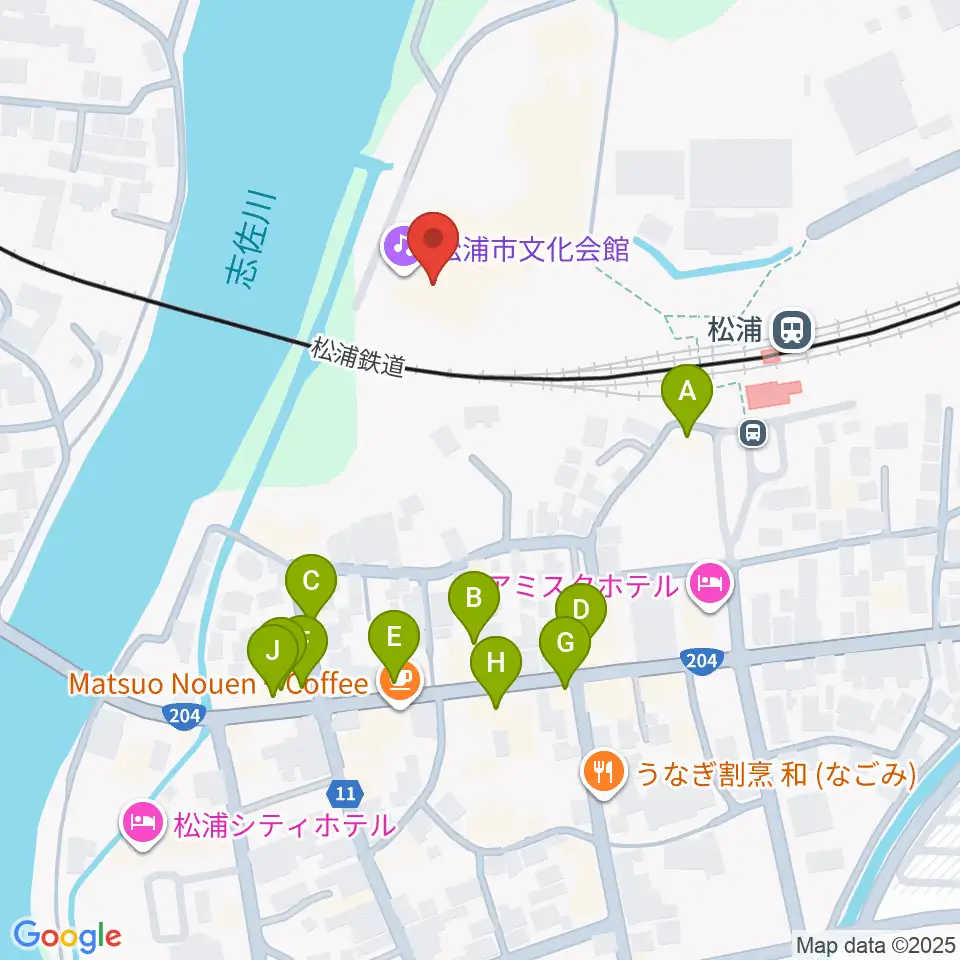 松浦市文化会館周辺のファミレス・ファーストフード一覧地図