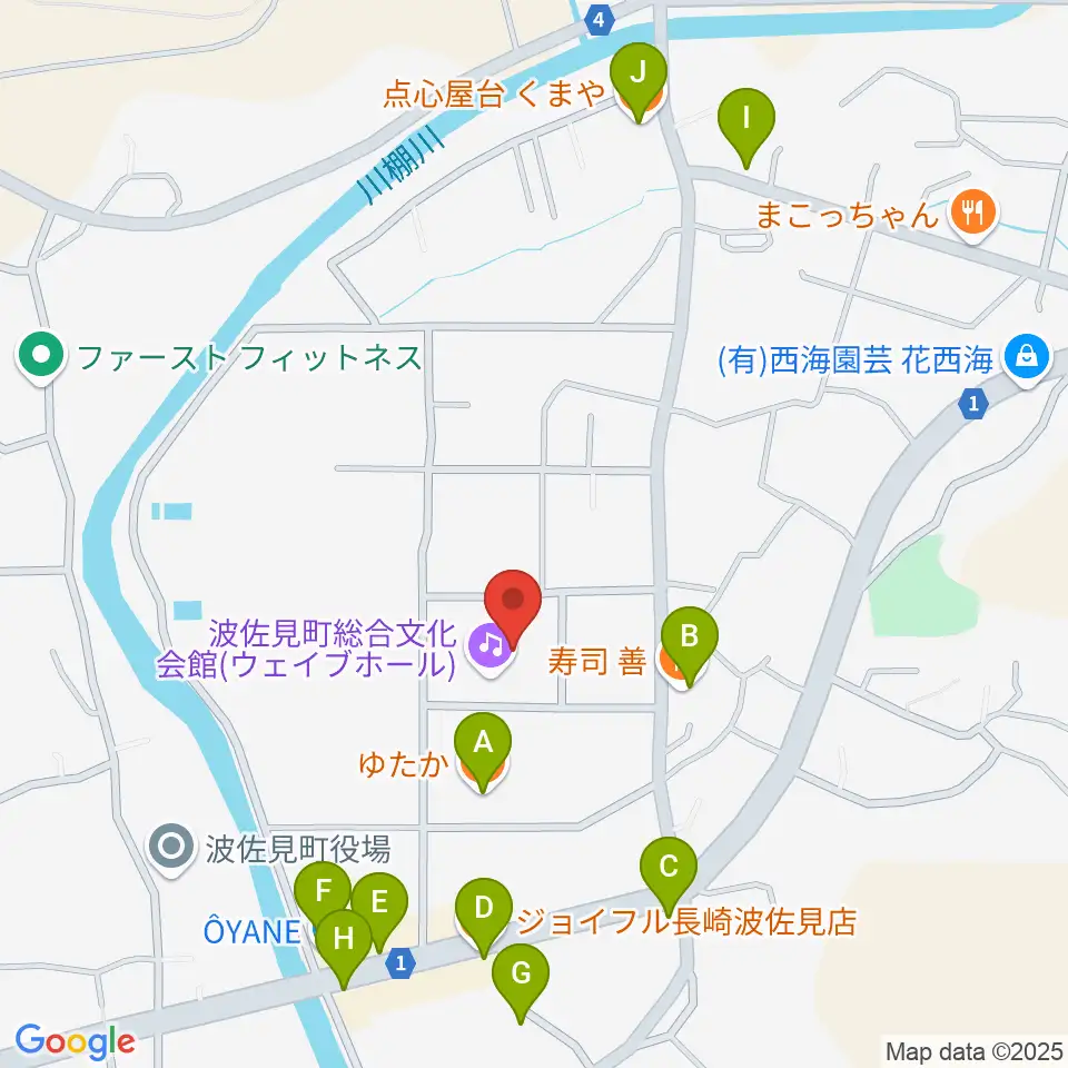 波佐見町総合文化会館 ウェイブホール周辺のファミレス・ファーストフード一覧地図