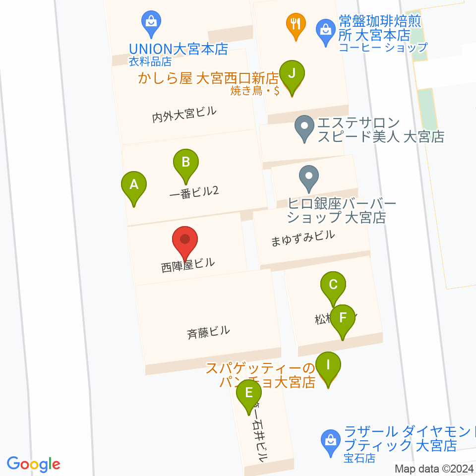 シアーミュージック大宮校周辺のファミレス・ファーストフード一覧地図