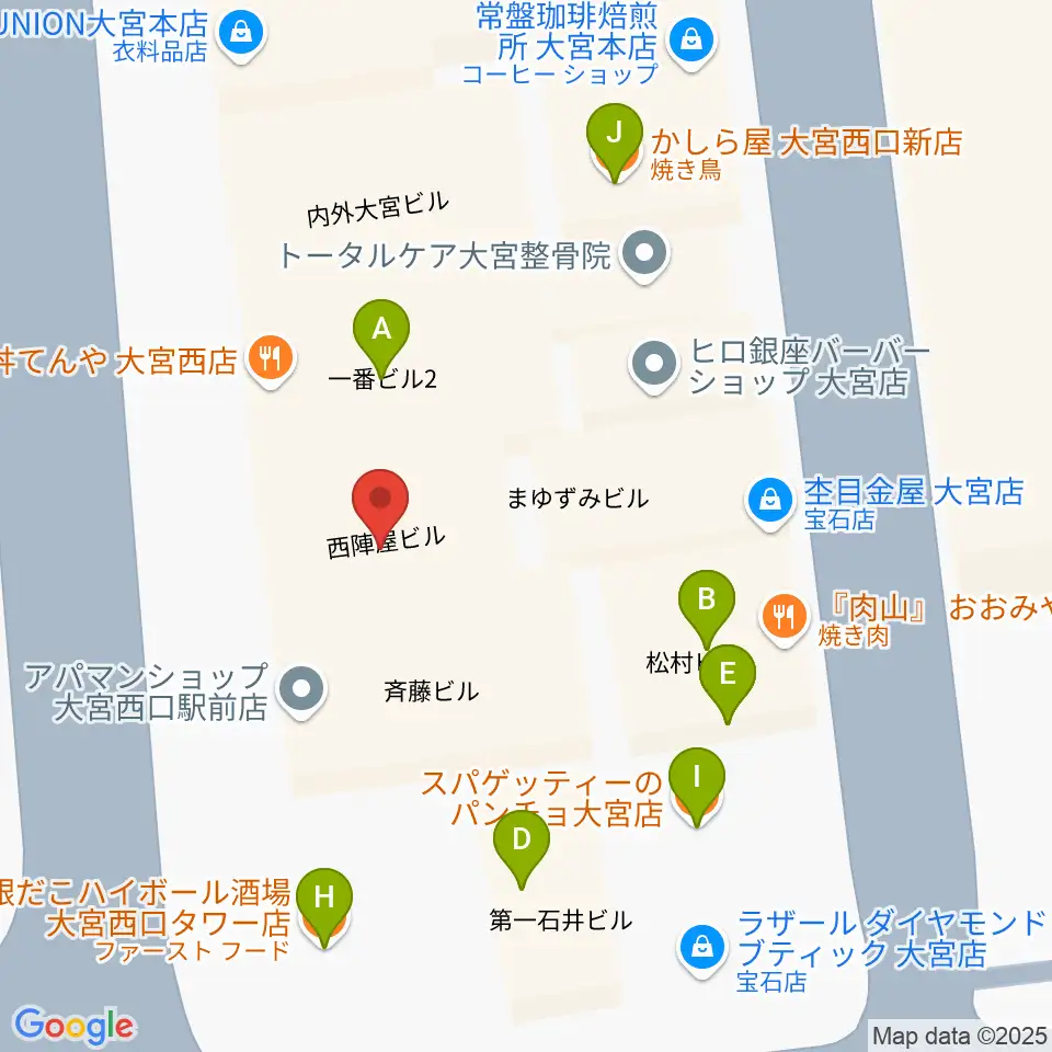 シアーミュージック大宮校周辺のファミレス・ファーストフード一覧地図