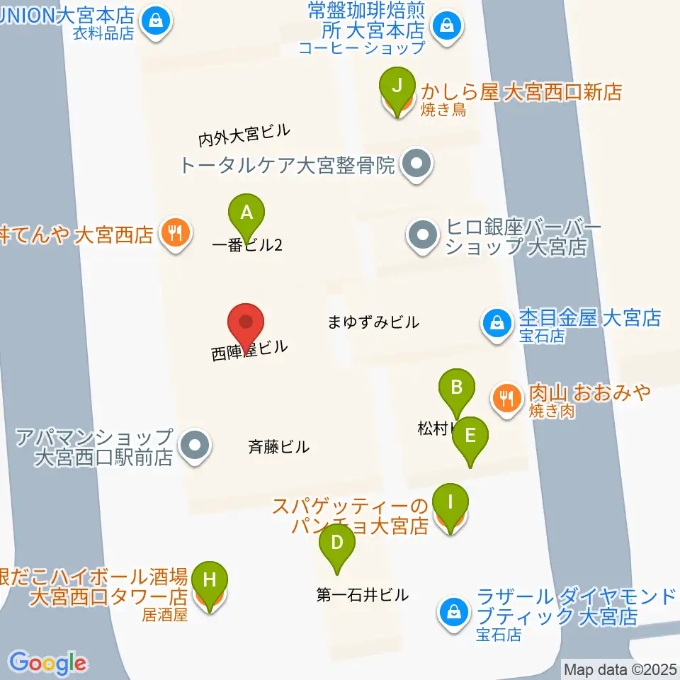 シアーミュージック大宮校周辺のファミレス・ファーストフード一覧地図
