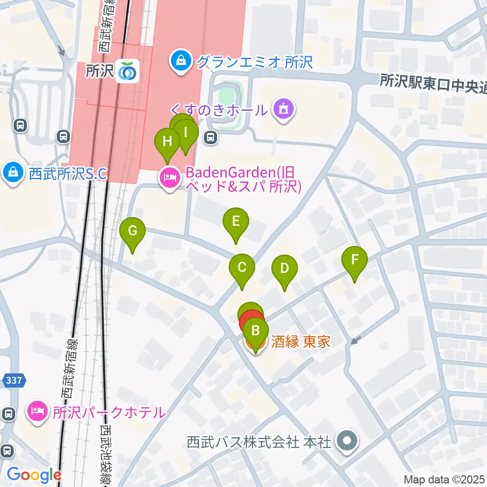 シアーミュージック 所沢校周辺のファミレス・ファーストフード一覧地図