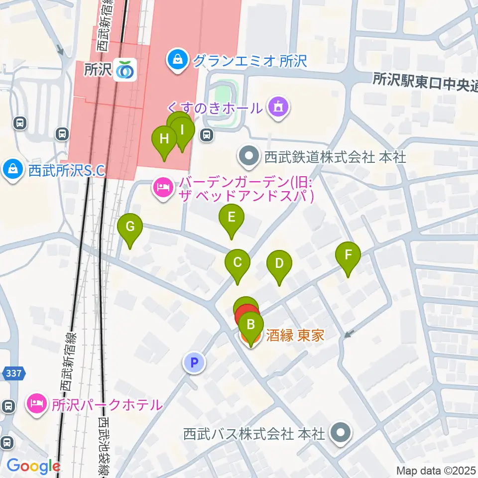 シアーミュージック 所沢校周辺のファミレス・ファーストフード一覧地図