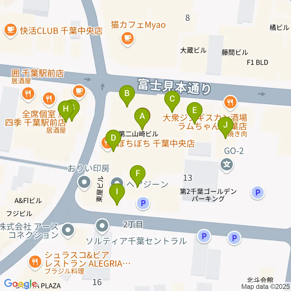 シアーミュージック 千葉校周辺のファミレス・ファーストフード一覧地図