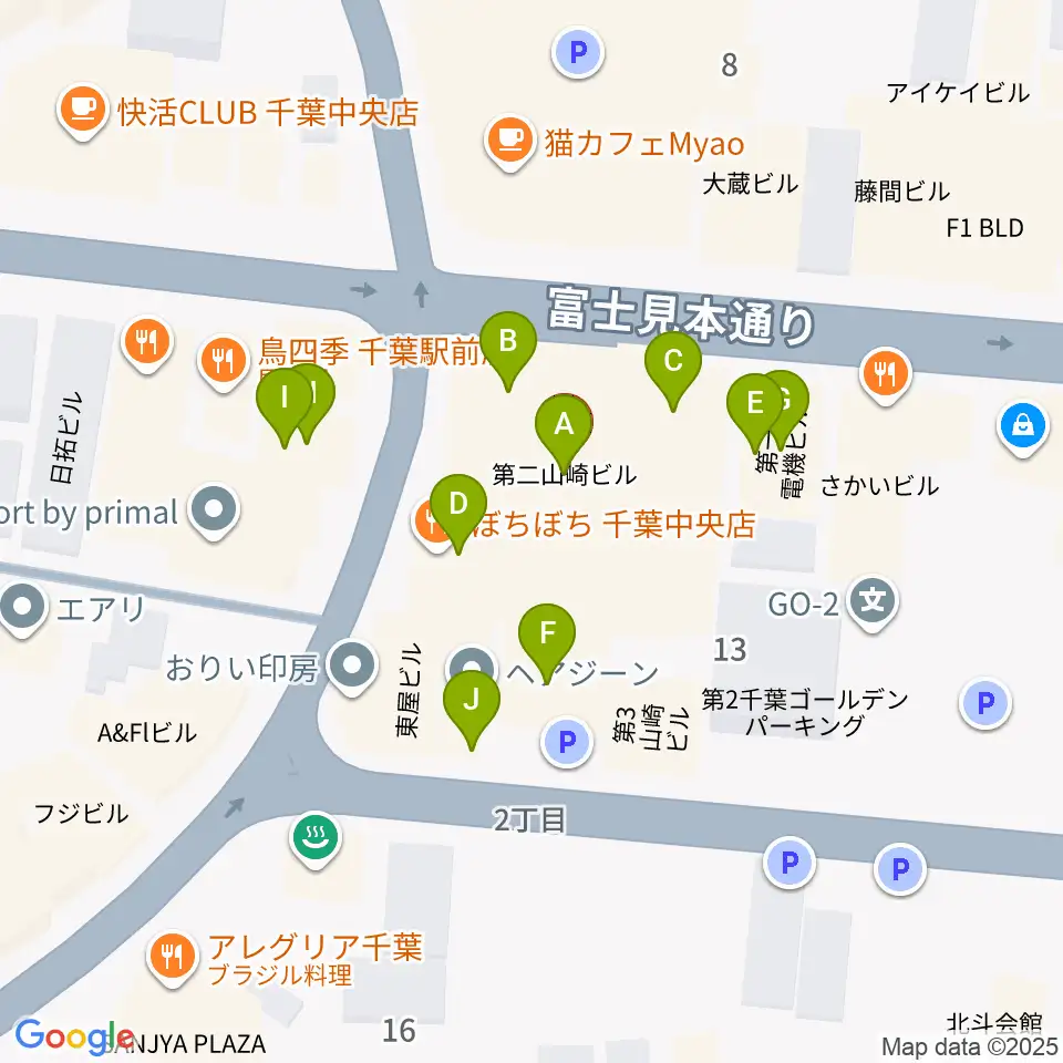 シアーミュージック 千葉校周辺のファミレス・ファーストフード一覧地図