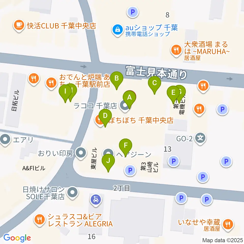 シアーミュージック 千葉校周辺のファミレス・ファーストフード一覧地図