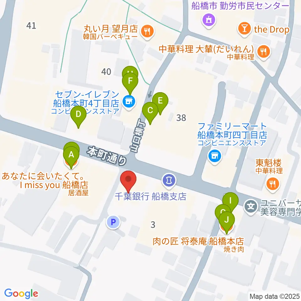 シアーミュージック 船橋校周辺のファミレス・ファーストフード一覧地図