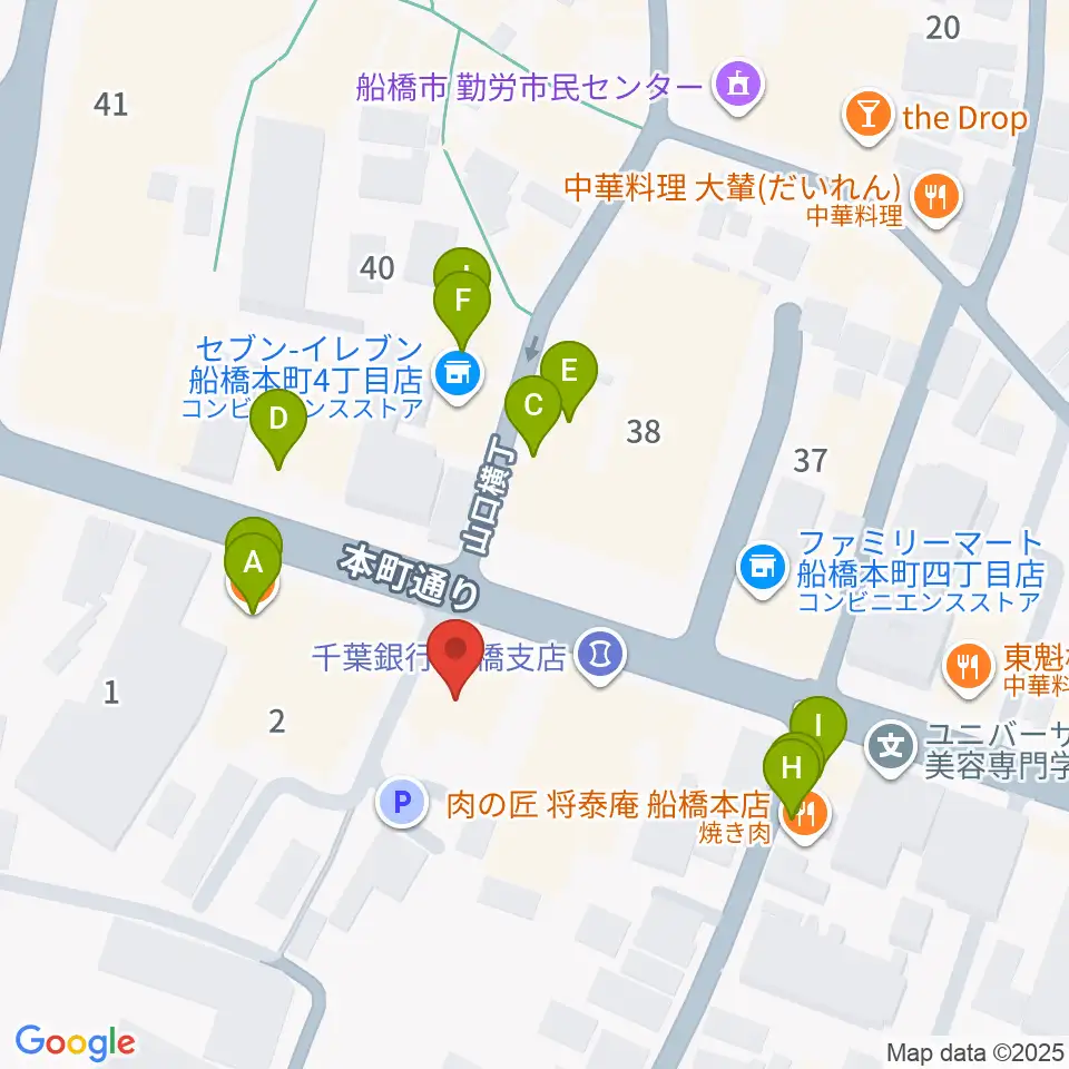 シアーミュージック 船橋校周辺のファミレス・ファーストフード一覧地図