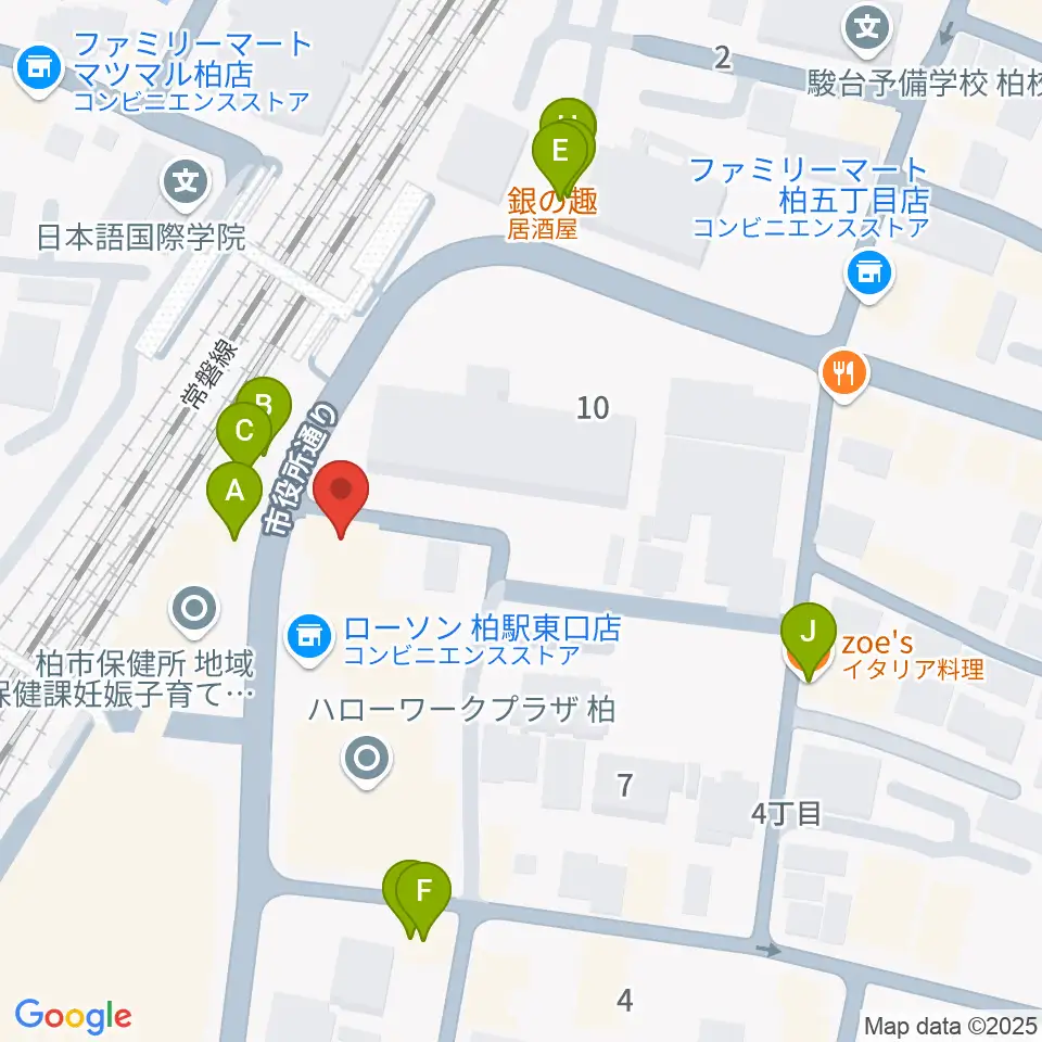 シアーミュージック 柏校周辺のファミレス・ファーストフード一覧地図