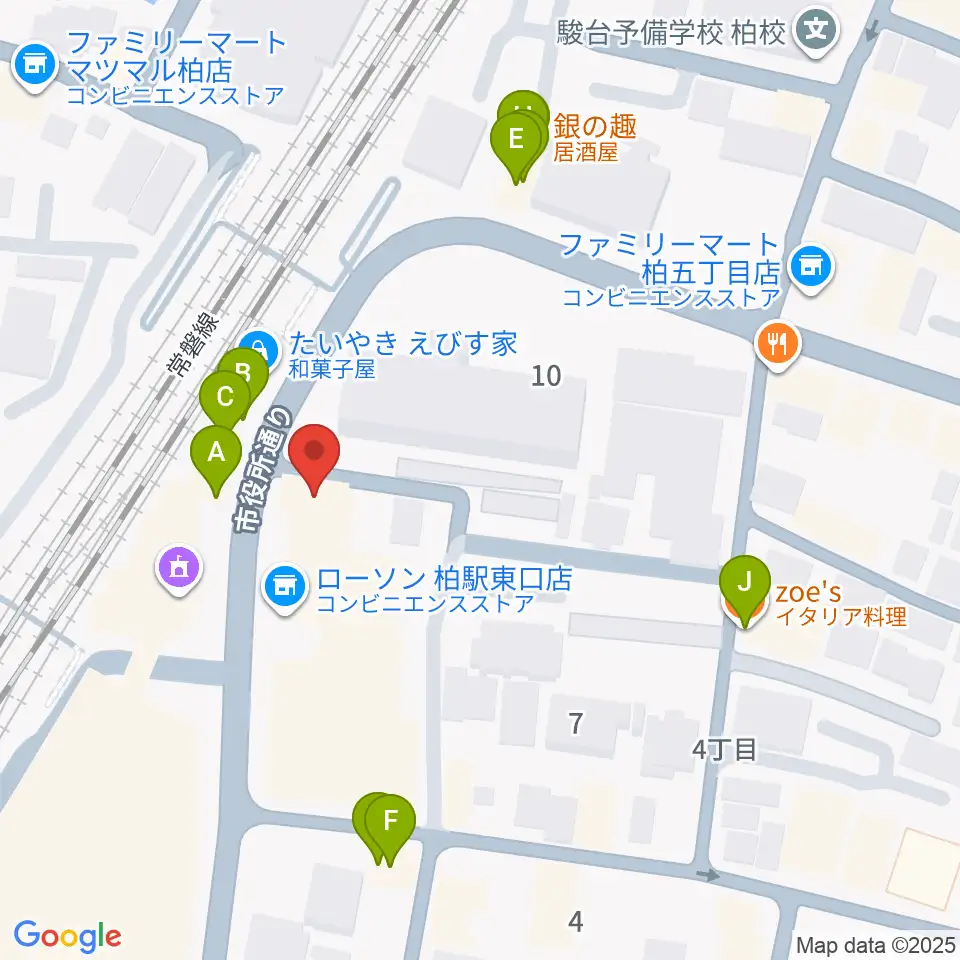 シアーミュージック 柏校周辺のファミレス・ファーストフード一覧地図