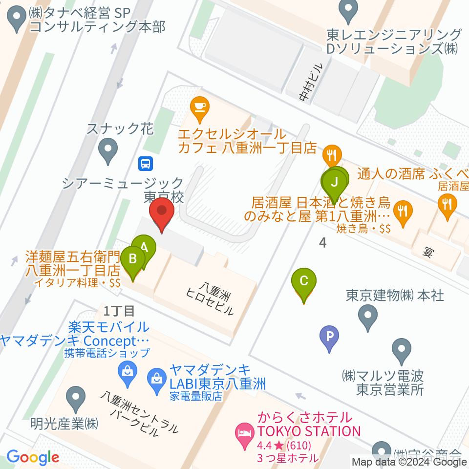シアーミュージック 東京校周辺のファミレス・ファーストフード一覧地図