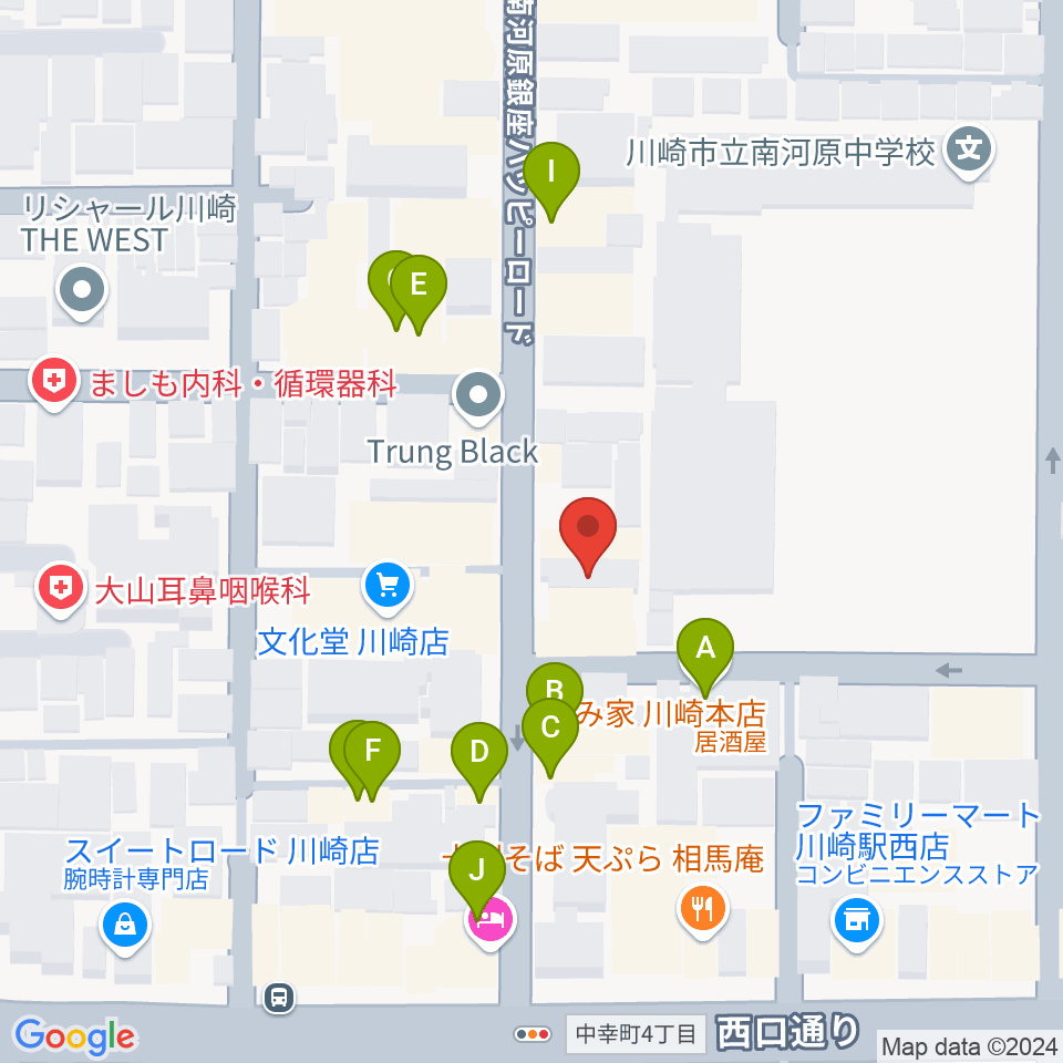 シアーミュージック 川崎校周辺のファミレス・ファーストフード一覧地図