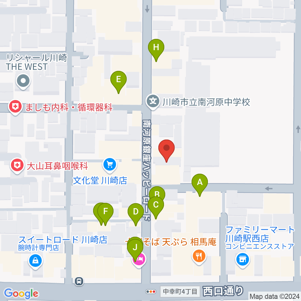 シアーミュージック 川崎校周辺のファミレス・ファーストフード一覧地図