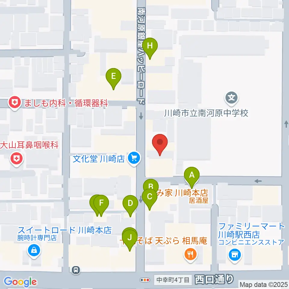 シアーミュージック 川崎校周辺のファミレス・ファーストフード一覧地図