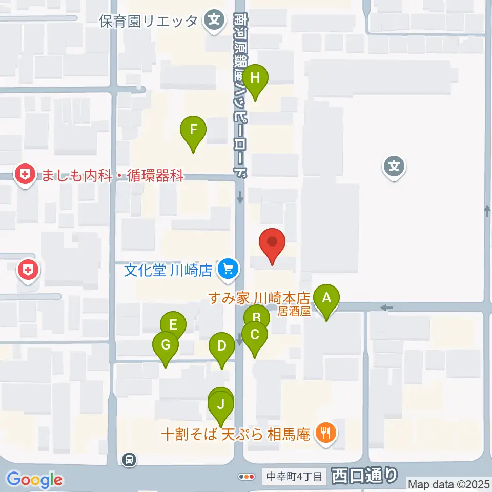 シアーミュージック 川崎校周辺のファミレス・ファーストフード一覧地図