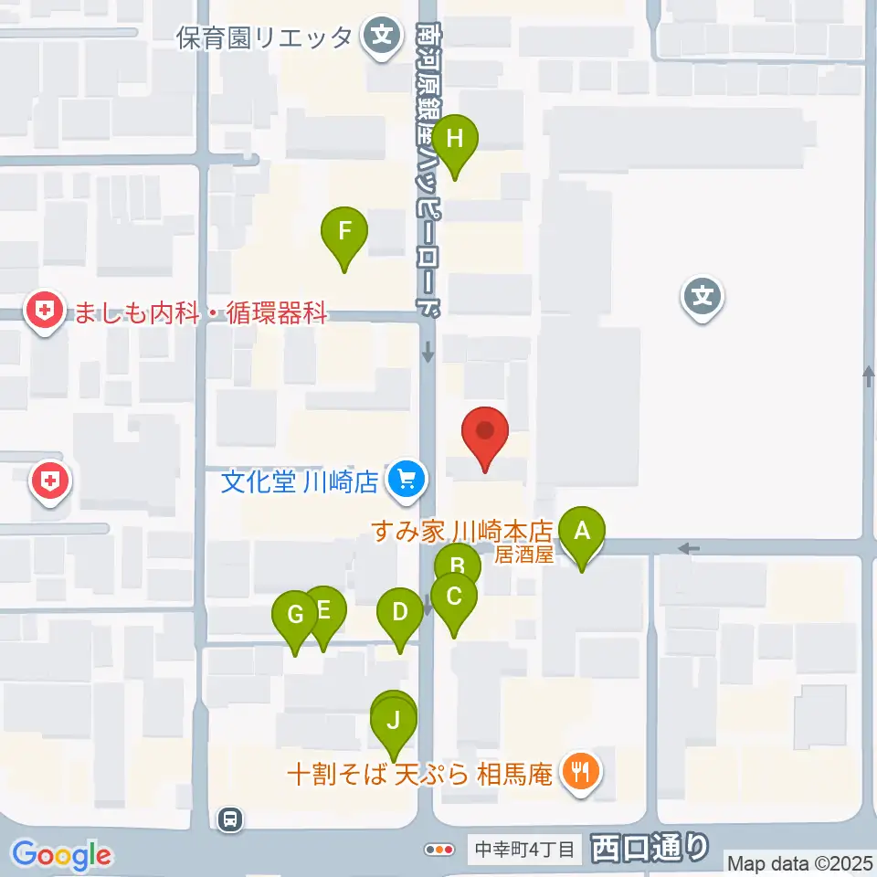 シアーミュージック 川崎校周辺のファミレス・ファーストフード一覧地図