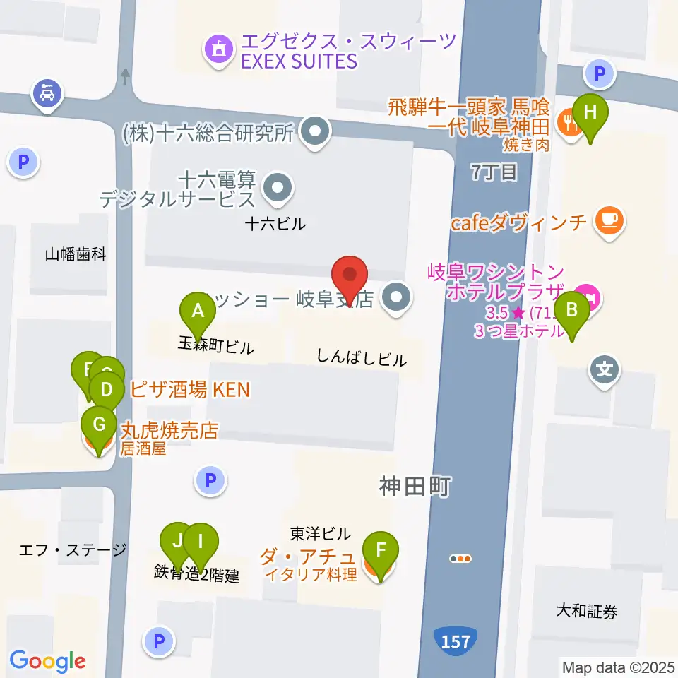 シアーミュージック 岐阜校周辺のファミレス・ファーストフード一覧地図