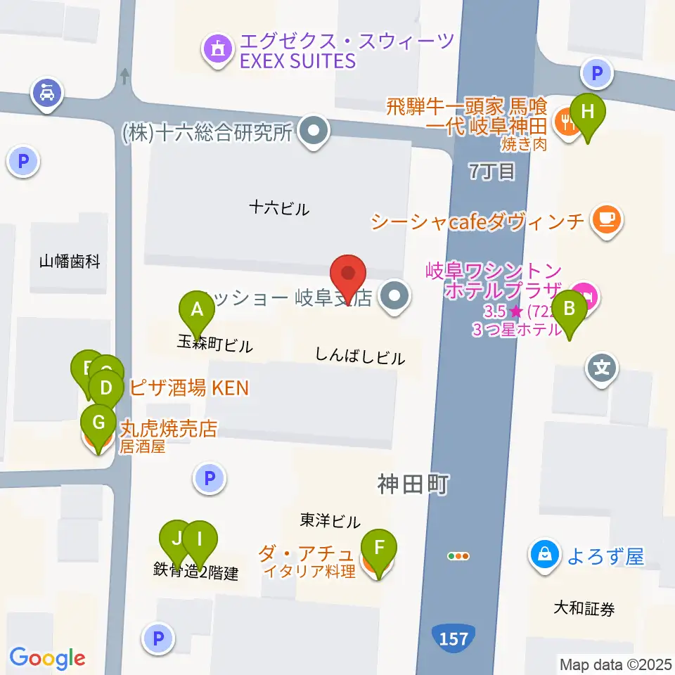 シアーミュージック 岐阜校周辺のファミレス・ファーストフード一覧地図