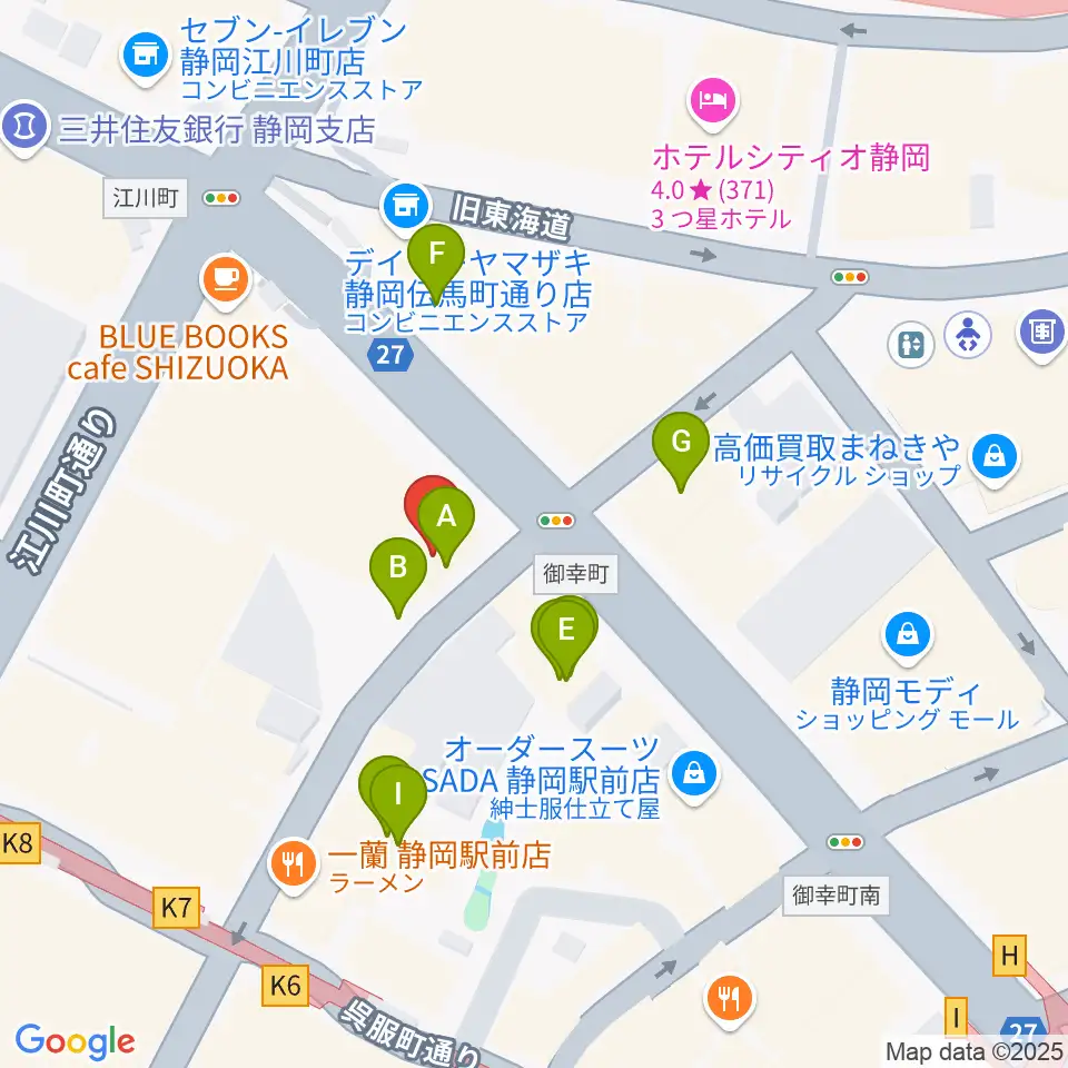 シアーミュージック 静岡校周辺のファミレス・ファーストフード一覧地図