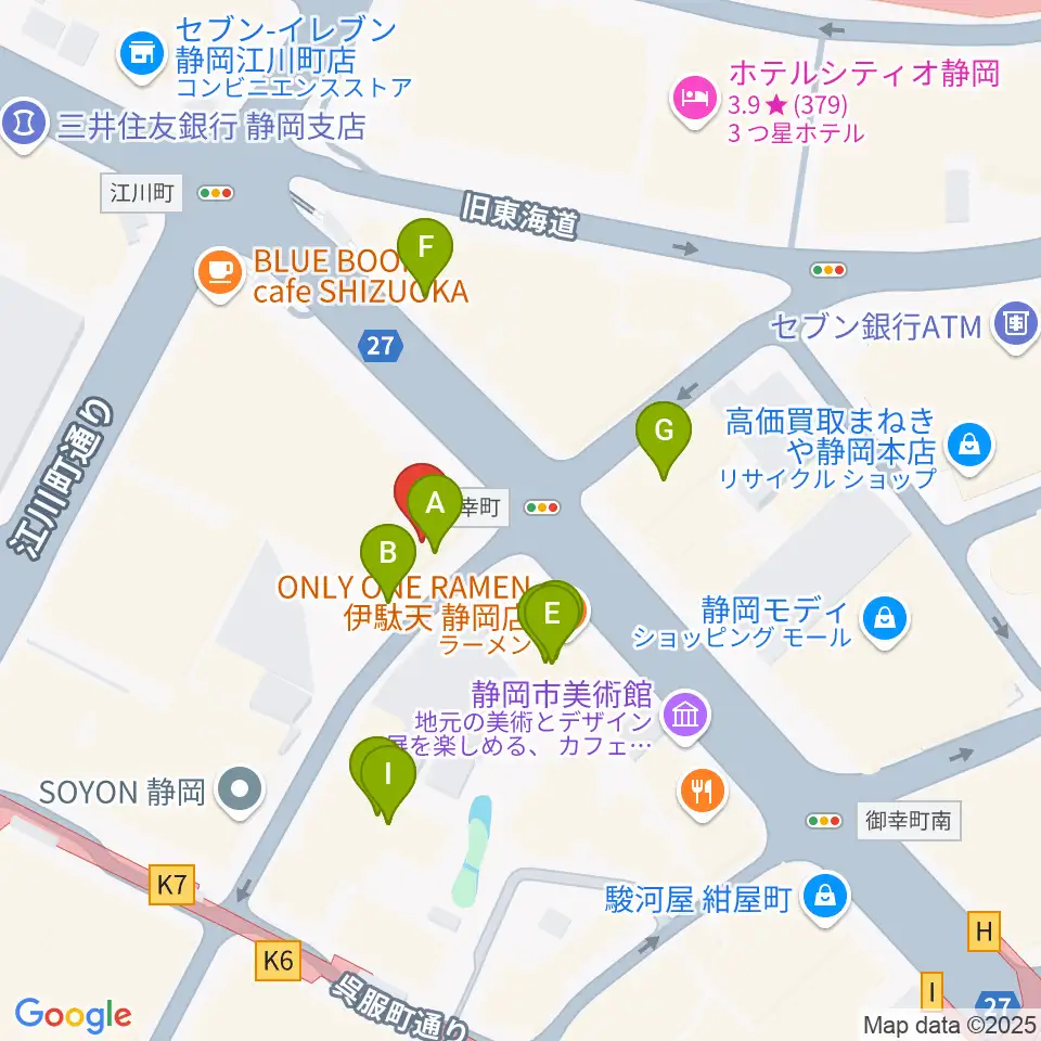 シアーミュージック 静岡校周辺のファミレス・ファーストフード一覧地図