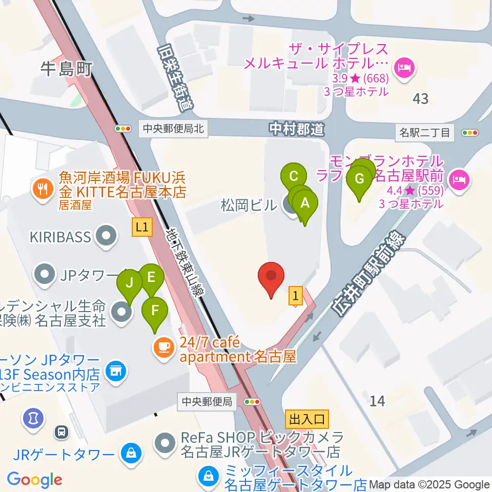 シアーミュージック名駅校周辺のファミレス・ファーストフード一覧地図
