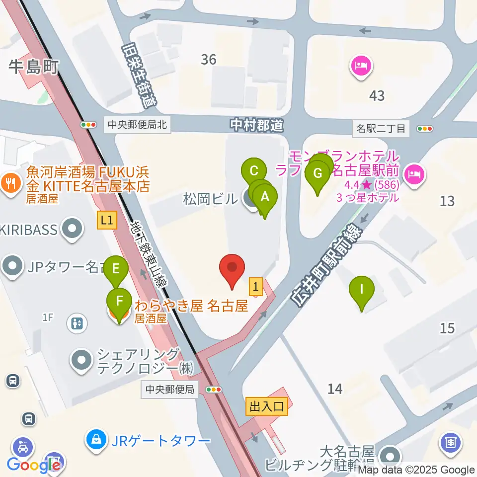 シアーミュージック名駅校周辺のファミレス・ファーストフード一覧地図
