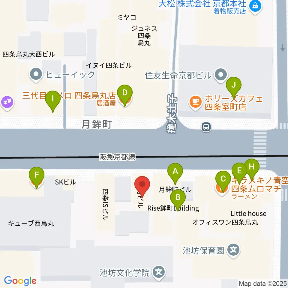 シアーミュージック京都校周辺のファミレス・ファーストフード一覧地図