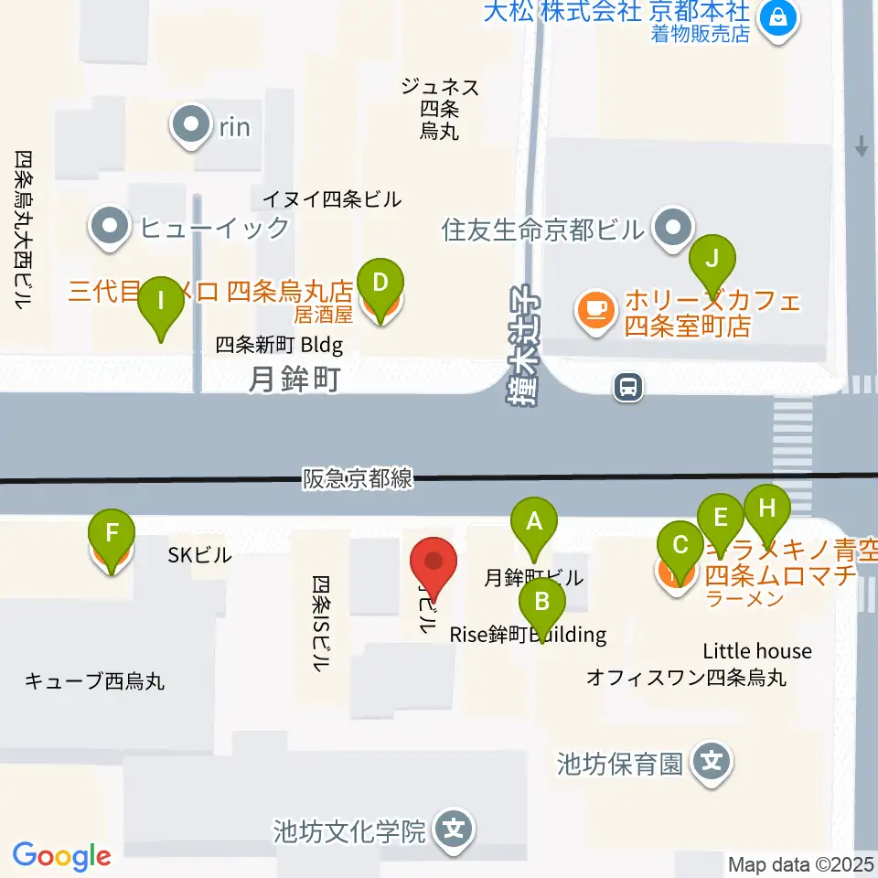 シアーミュージック京都校周辺のファミレス・ファーストフード一覧地図