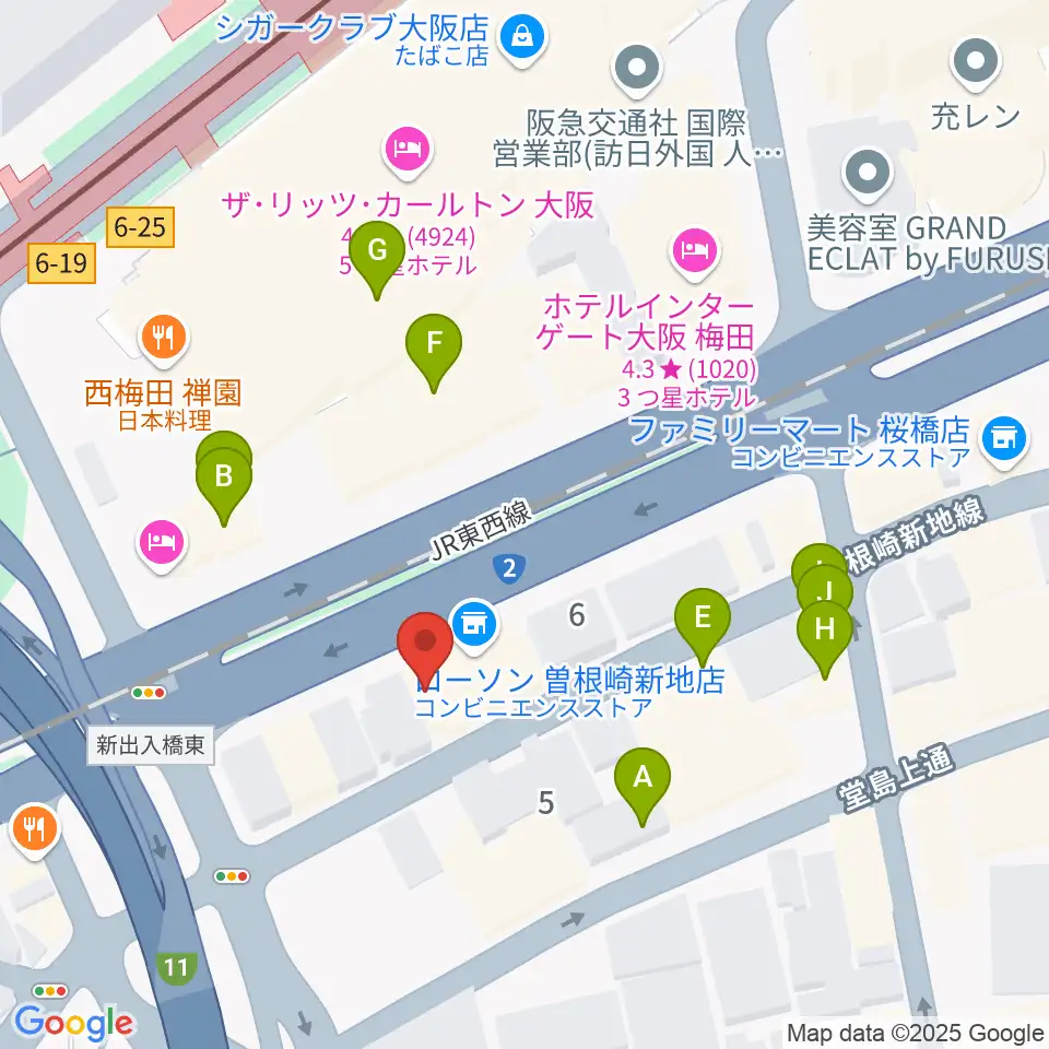 シアーミュージック 大阪校周辺のファミレス・ファーストフード一覧地図