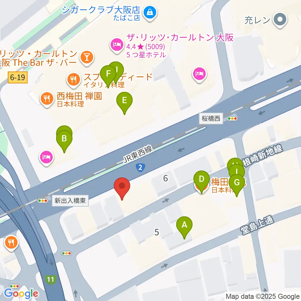 シアーミュージック 大阪校周辺のファミレス・ファーストフード一覧地図