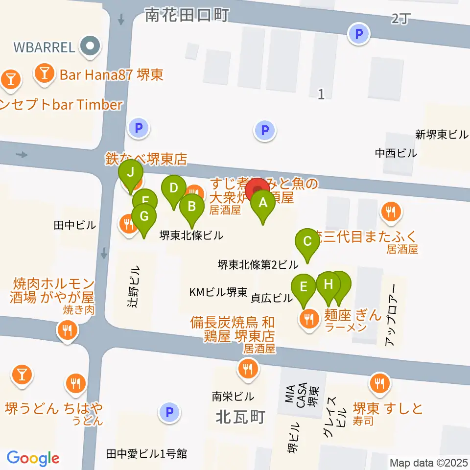 シアーミュージック堺東校周辺のファミレス・ファーストフード一覧地図