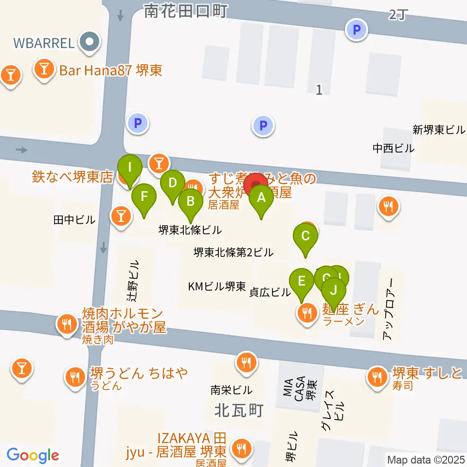 シアーミュージック堺東校周辺のファミレス・ファーストフード一覧地図