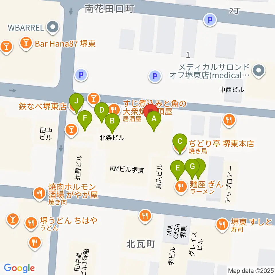 シアーミュージック堺東校周辺のファミレス・ファーストフード一覧地図