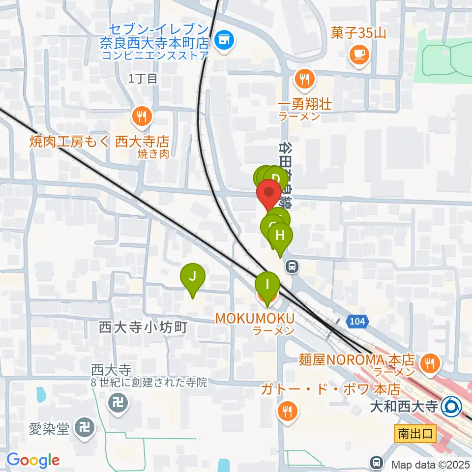 シアーミュージック 奈良校周辺のファミレス・ファーストフード一覧地図