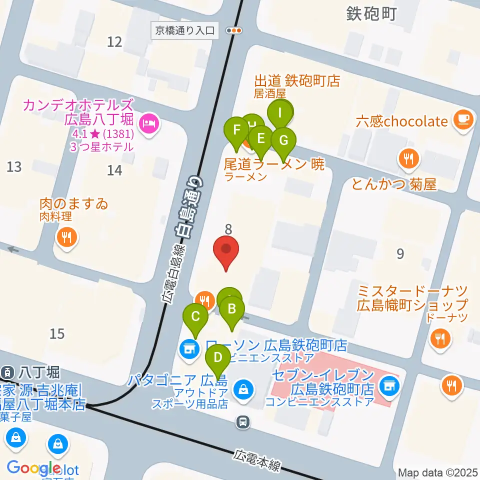 シアーミュージック 広島校周辺のファミレス・ファーストフード一覧地図