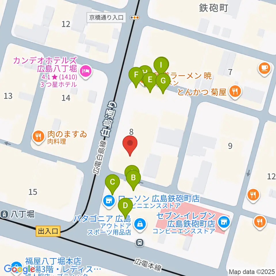 シアーミュージック 広島校周辺のファミレス・ファーストフード一覧地図
