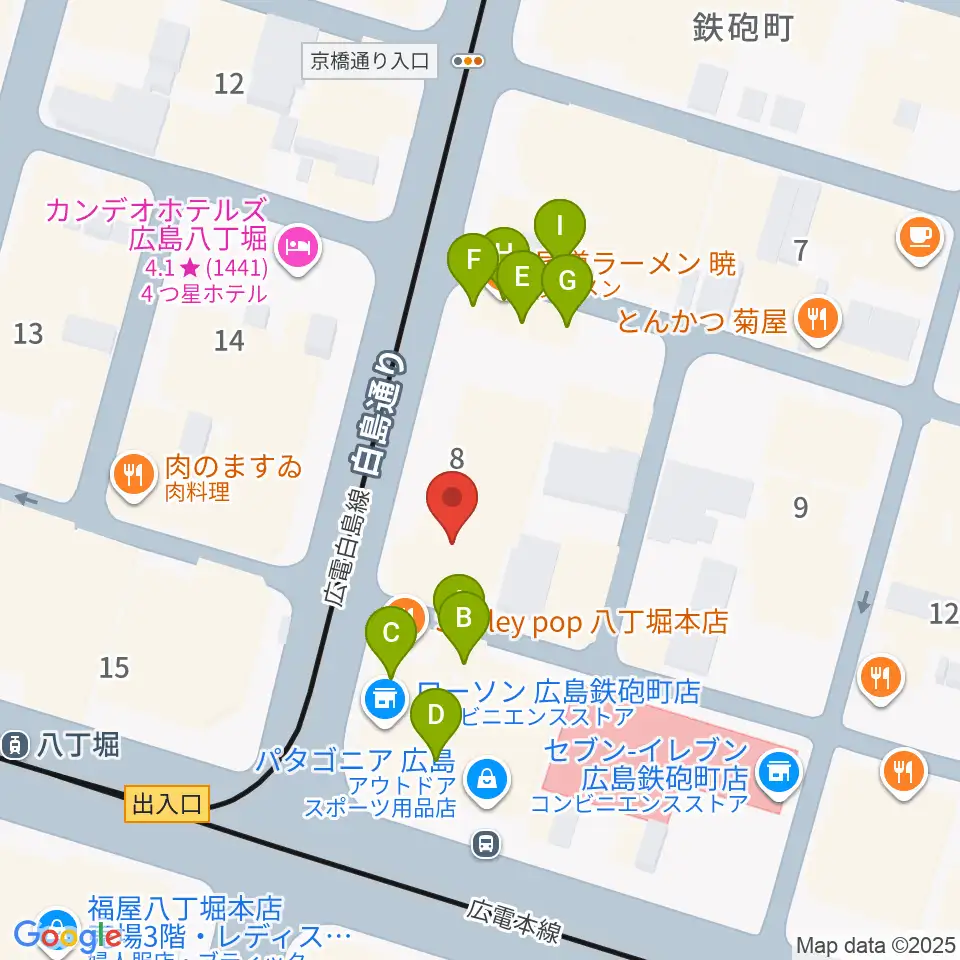 シアーミュージック 広島校周辺のファミレス・ファーストフード一覧地図