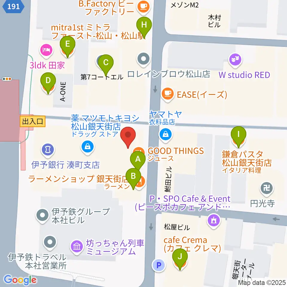 シアーミュージック 松山校周辺のファミレス・ファーストフード一覧地図
