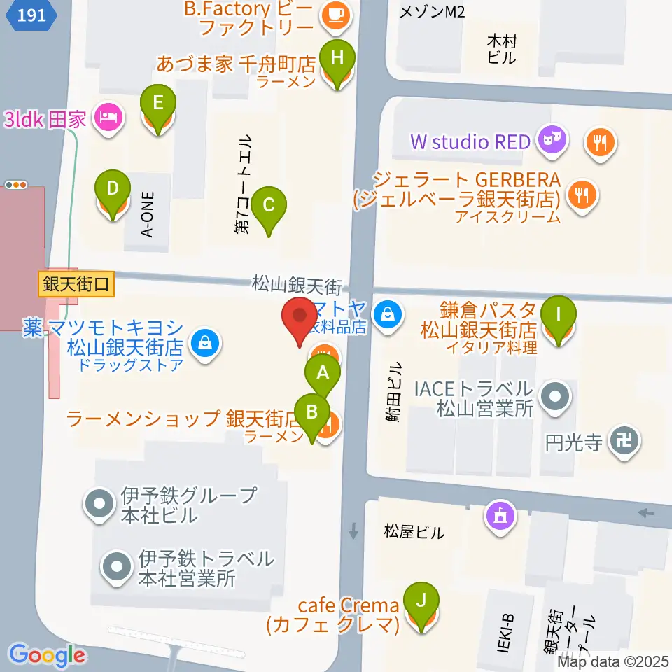 シアーミュージック 松山校周辺のファミレス・ファーストフード一覧地図