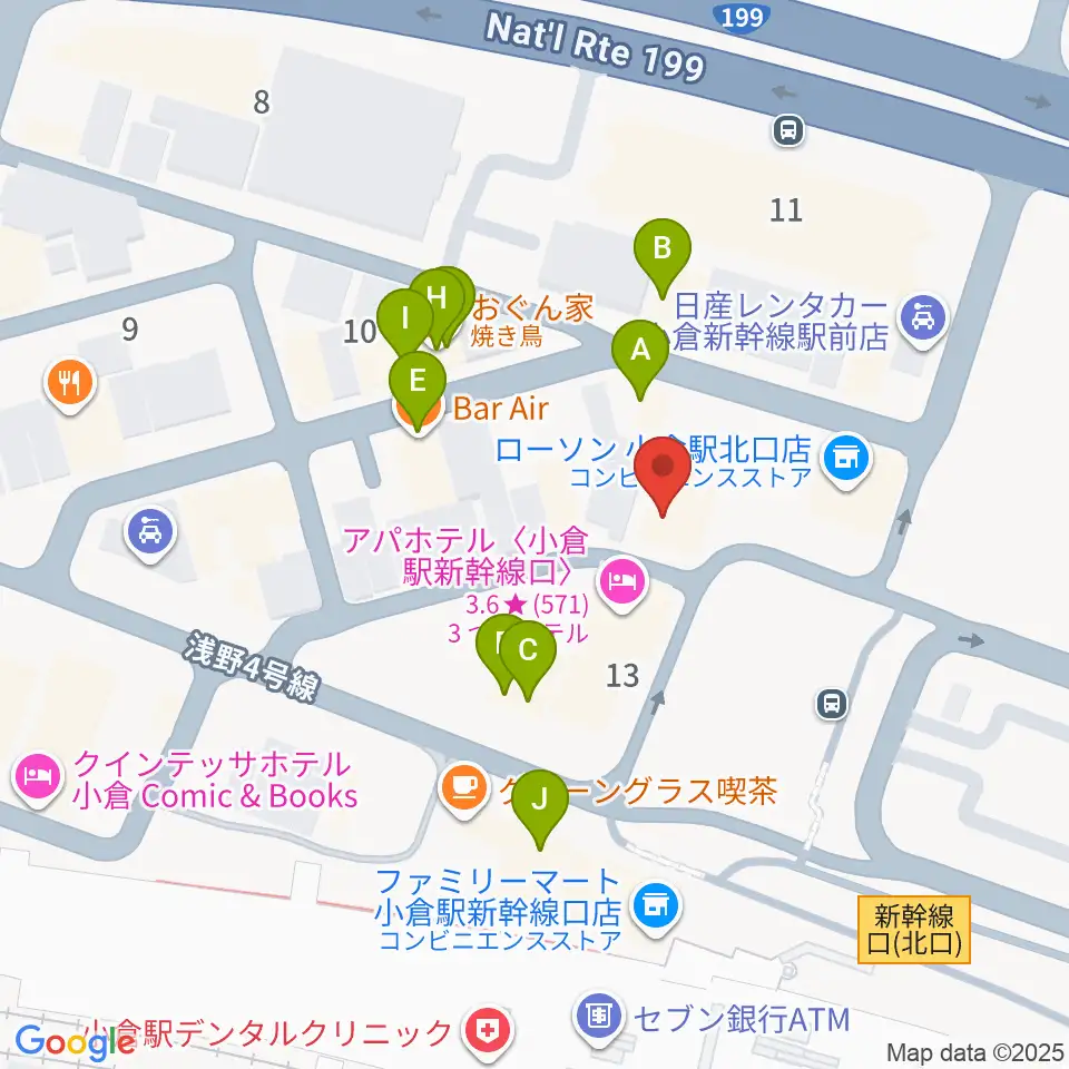 シアーミュージック 小倉校周辺のファミレス・ファーストフード一覧地図