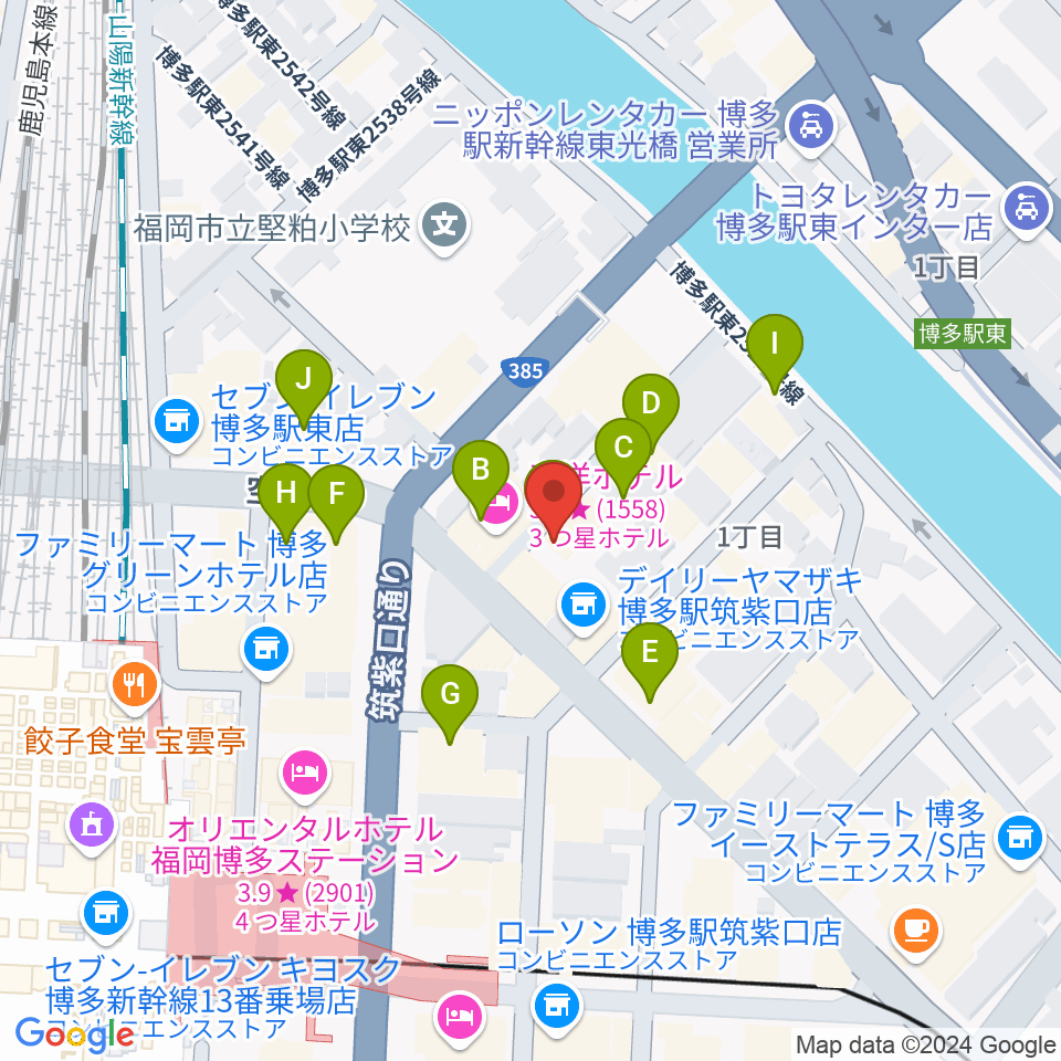 シアーミュージック 博多校周辺のファミレス・ファーストフード一覧地図