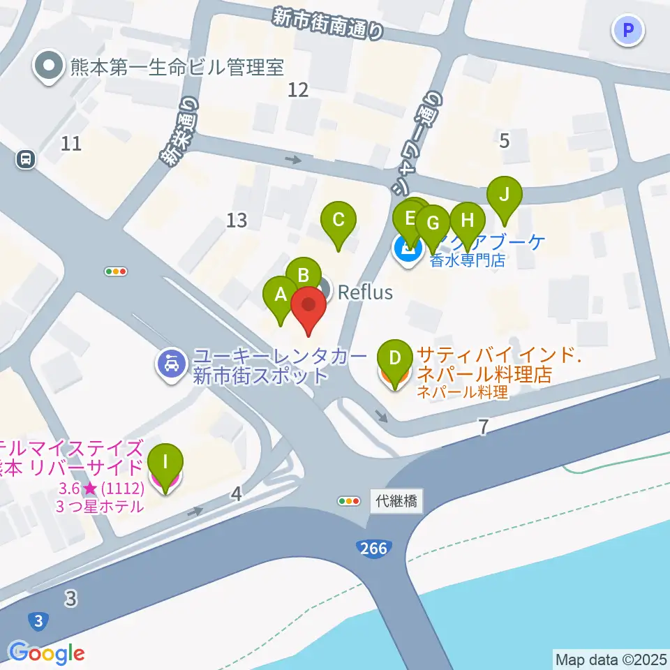 シアーミュージック 熊本校周辺のファミレス・ファーストフード一覧地図